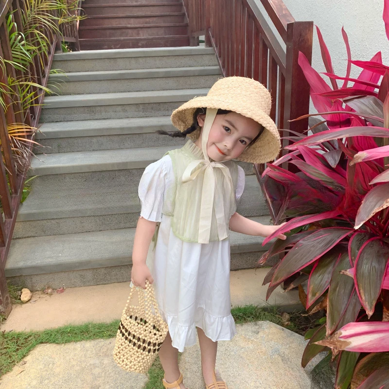 Summer Raffia Straw Hat for Girl Hand-made Sun Hat Retro Travel Sunscreen Beach Vacation with Lacing for Women Holidays Caps