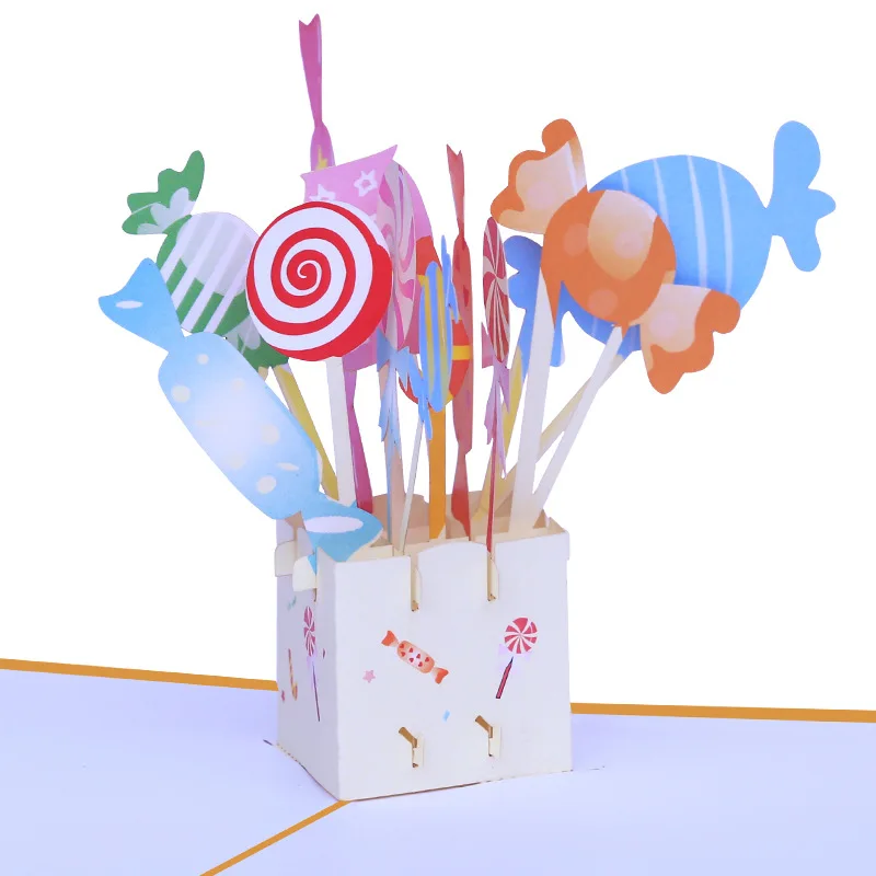 

10pcs Handmade Colour Candy Lollipop 3D Pop UP Greeting Invitation Card For Shower Thanks Christmas Wedding Birthday Party Gift