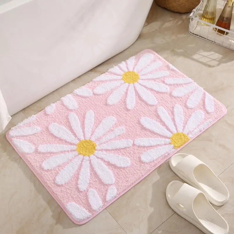 

Small Daisy Flower Bathroom Anti slip Pad Thickened Flocking Floor Mat rug