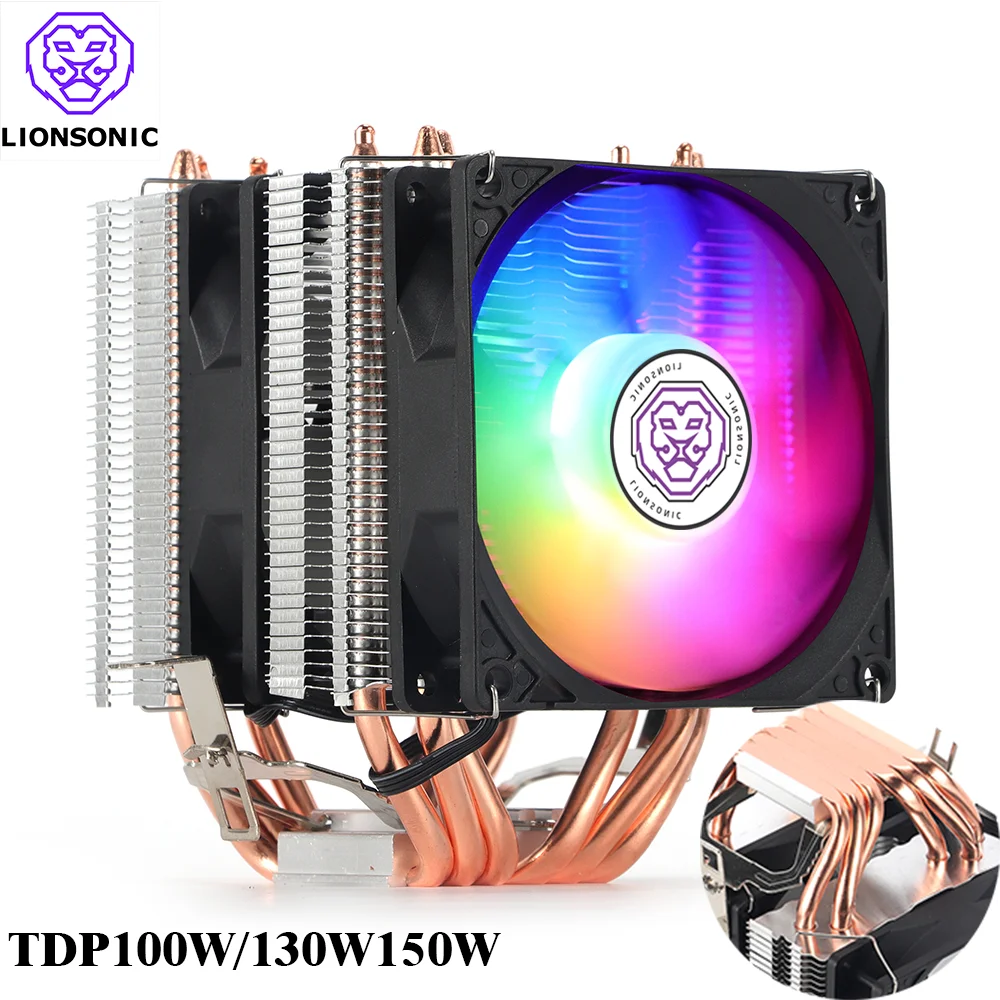 6 Heat Pipes 4 Pin PWM RGB PC Quiet CPU Cooler for Intel LGA 1700 2011 2011-V3 1200 1150 1151 X79 X99 E5 AMD AM4 AM3 CPU Cooling Fan cooling fan