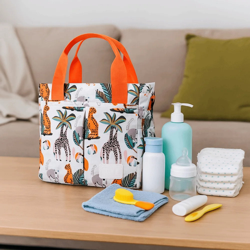 Fashion Printed Mommy Bag Large Capacity Waterproof Baby Nappy Bag Lightweight Wide Opening Baby Diaper Bag for Babies