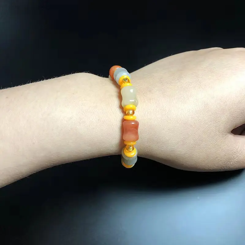 Natural Colorful Jade Charm Bracelet Women Fine Jewelry Accessories Real Chinese Golden Silk Jade Beads - Image 4
