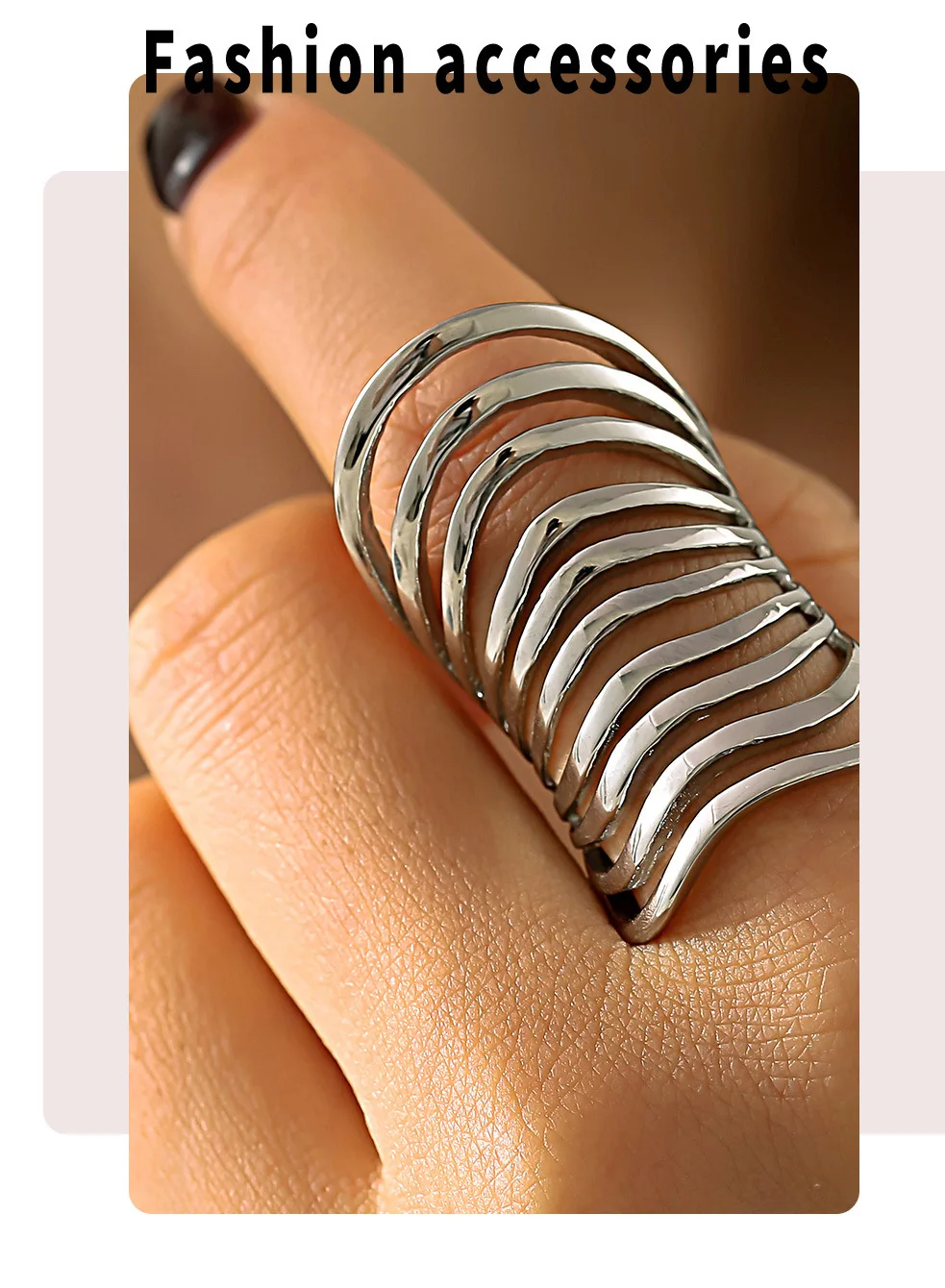 Einzigartige übertriebene lange Ringe für Frauen, vergoldet, wasserdicht, Indexring, Edelstahl, schicker Luxus-Schmuck im Großhandel – Detail 7