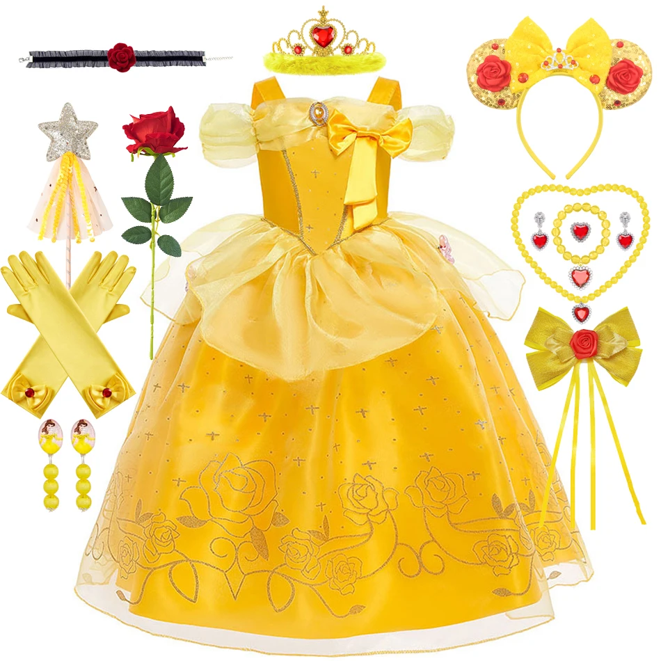 ベルプリンセスコスプレドレスガール黄色花柄オフショルダー