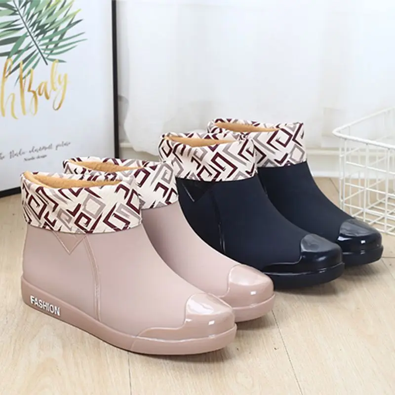 Feerldi brand ankle fur rubber boots women's purple short rainshoes non-slip wateproof winter rain boots