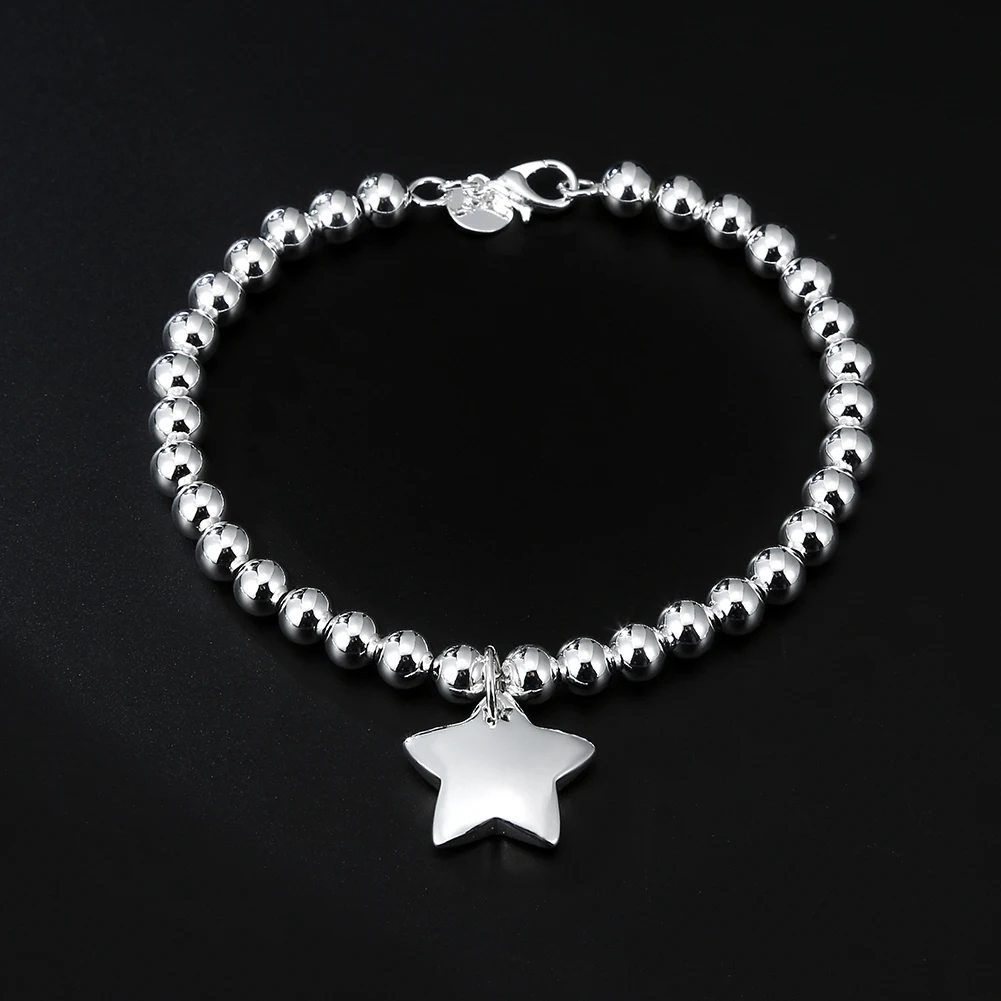 

925 sterling silver 4MM Bead Chain Star Pendant Bracelets for women Fashion Designer Party Wedding Accessories Jewelry Gifts