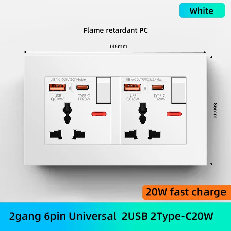 2gang 6pin 2U 2C 20W