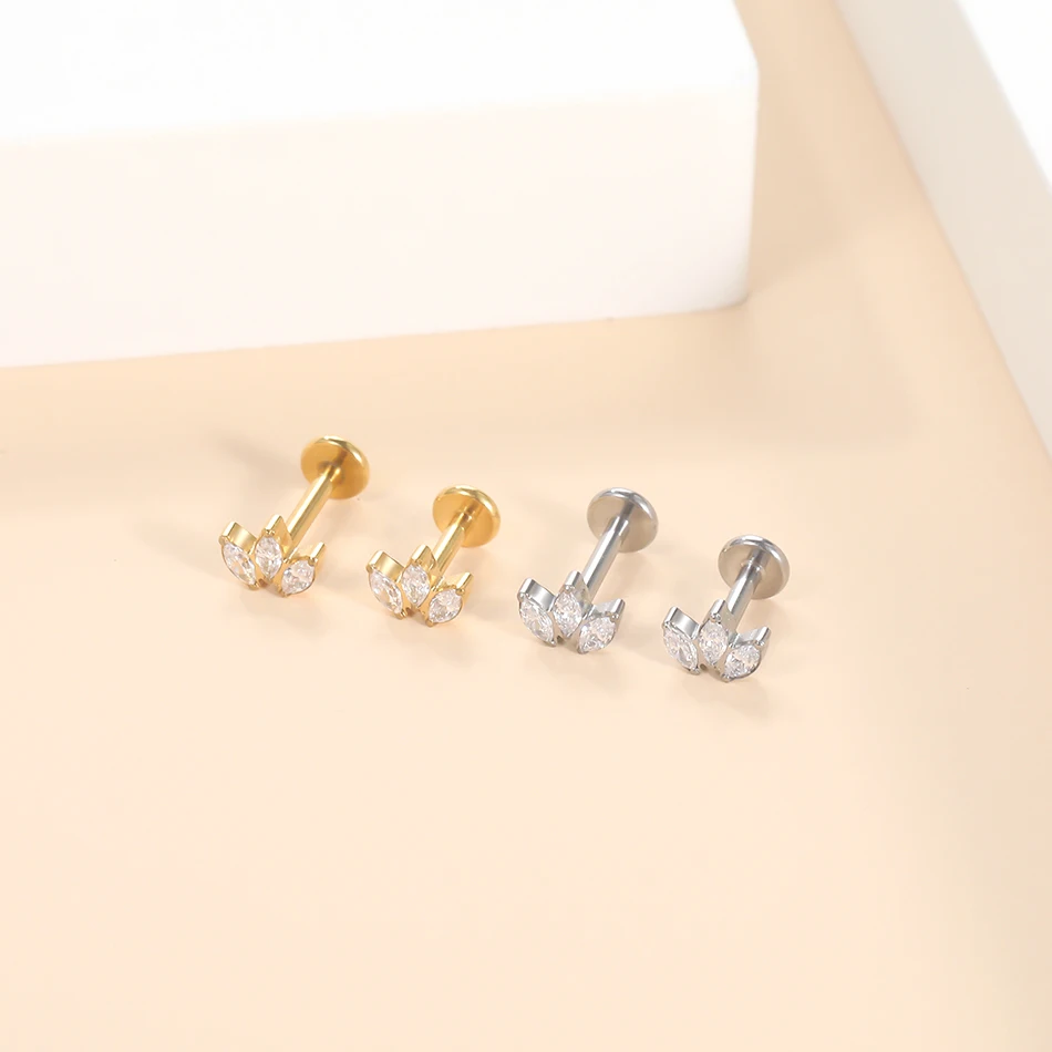 1Pc G23 티타늄 귀 Tragus 연골 헬릭스 Daith 피어싱 스터드 귀걸이 여성용 내부 스레드 Labret 피어싱 립 링 16G