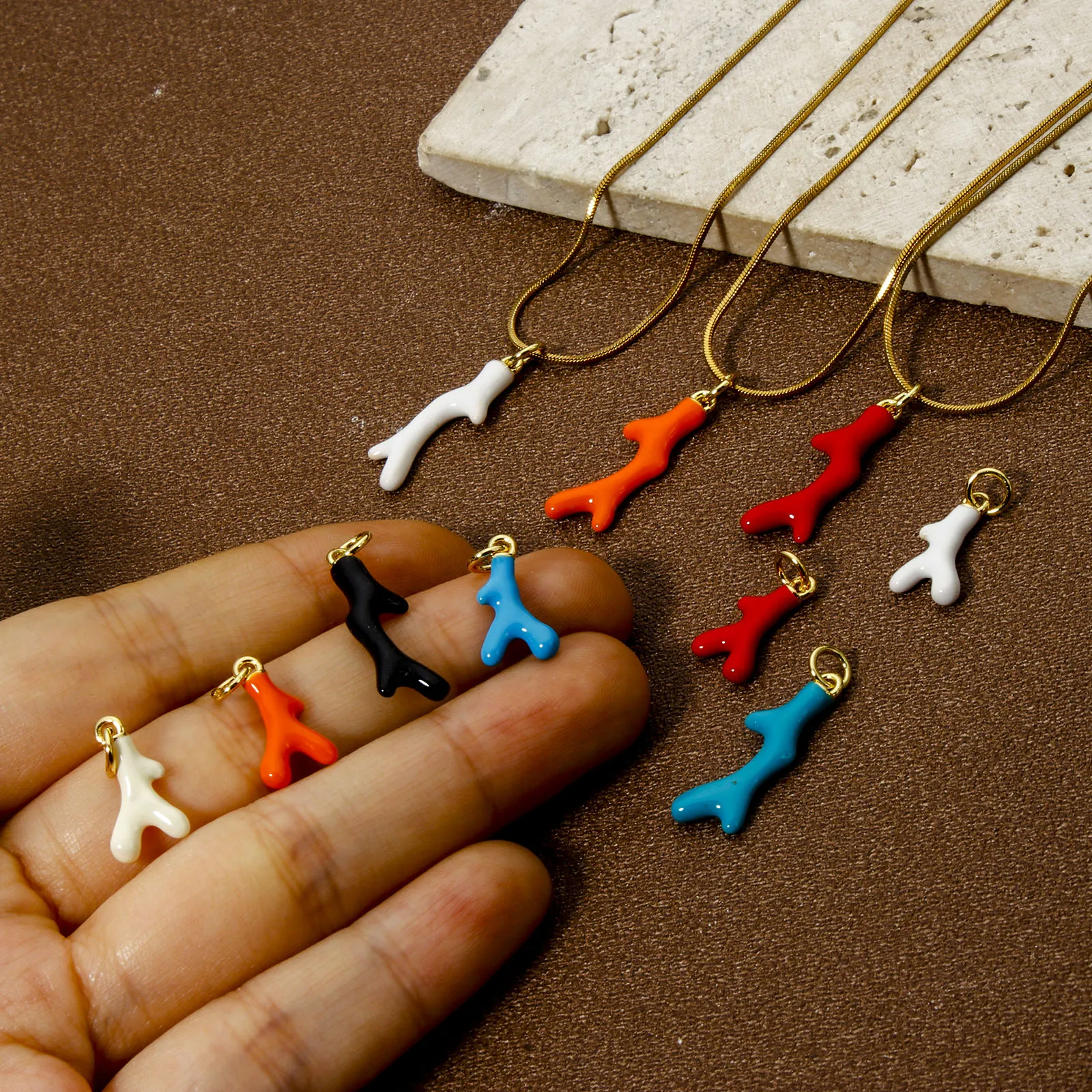 Hot Fashion Coral Charms For Jewelry Making 18K Real Gold Plated Enamel Ocean Brass Pendant Necklace Earrings DIY Findings,1PC 2