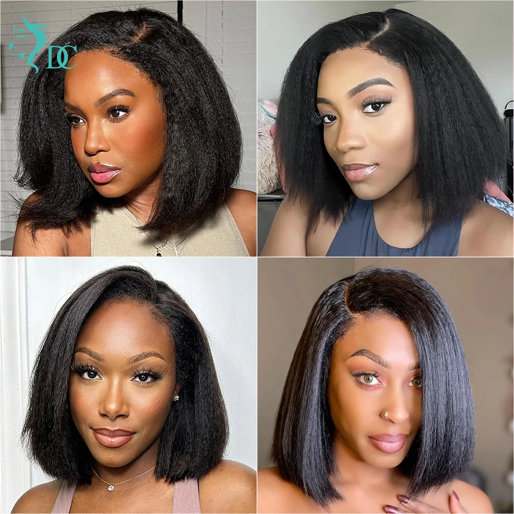 4c Hairline Kinky Straight Bob Wigs Human Hair Pre-Plucked Curly Baby Hair Short Bob 13x4 Lace Frontal Wigs 4x4 Closure