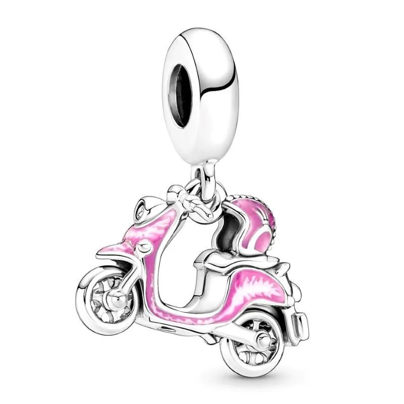 

Authentic 925 Sterling Silver Moments Pink Scooter Dangle Charm Bead Fit Pandora Bracelet & Necklace Jewelry