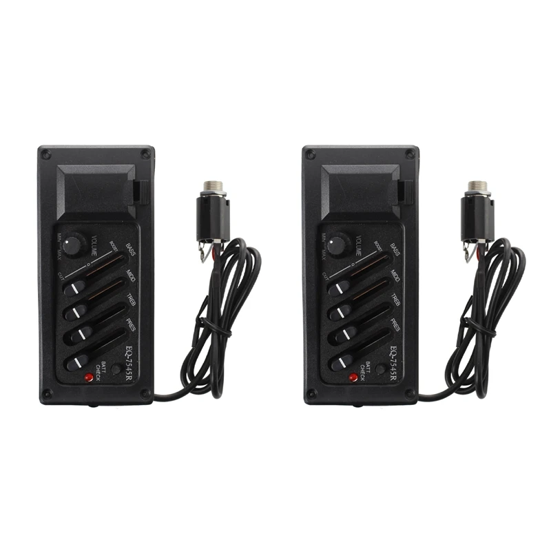 

2X полный комплект EQ Pre-Amp Plus Pickup для акустической гитары 7545R-4 Bands Plus Colume Control