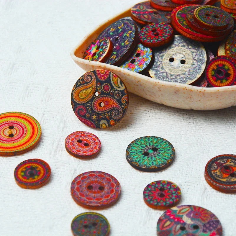 Wooden Retro Buttons 50pcs 2 Holes for Sewing Scrapbook DIY Crafts