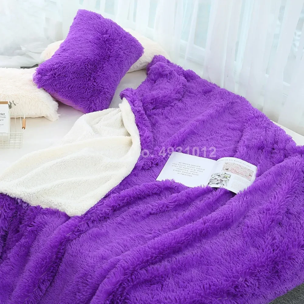 

High-grade White Purple Grey Warm Sherpa Blanket Reversible Long Shaggy Cozy Furry Kids Adult Blanket for Sofa/Couch/Bed