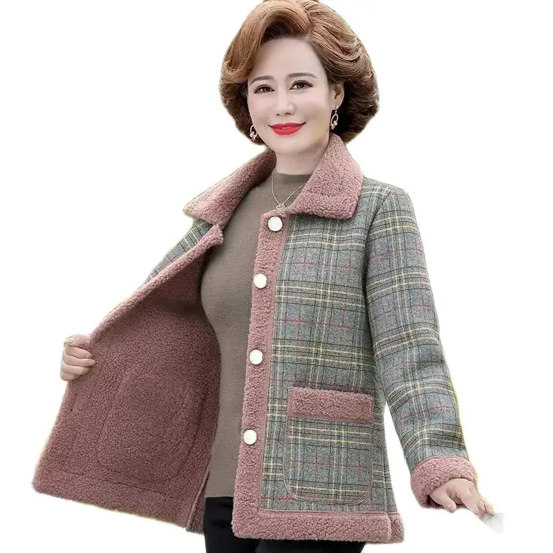

Куртка бархатная женская короткая, теплая Повседневная клетчатая верхняя одежда для мам среднего возраста, Осень-зима