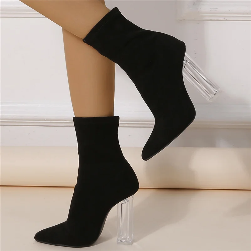 2023 Women 10cm High Heels Suede Ankle Boots Lady Stripper Winter