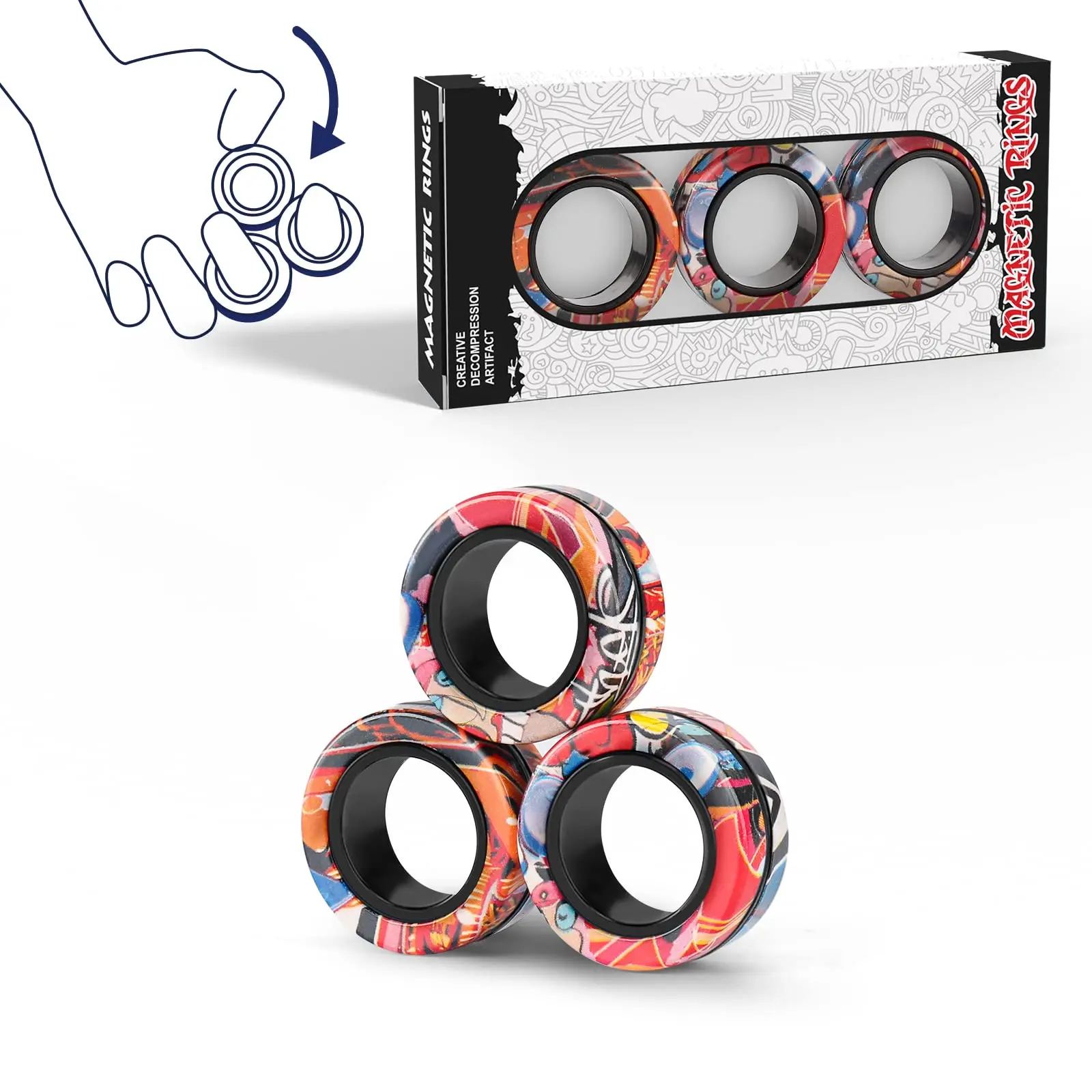 Fidget Spinner Magnetic Ring Toys 3Pcs Fingers Magnet Rings ADHD Stress Relief Magical Toys for Adult Kids Anxiety magic balancing toy
