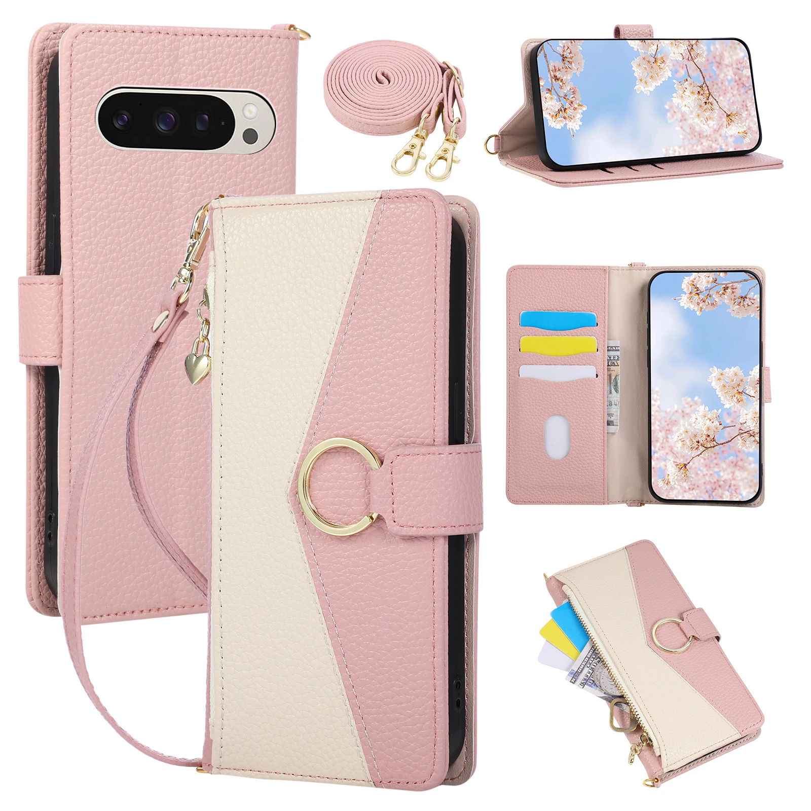 Sleek Leather Crossbody Wallet Case with Card and Cash Slots