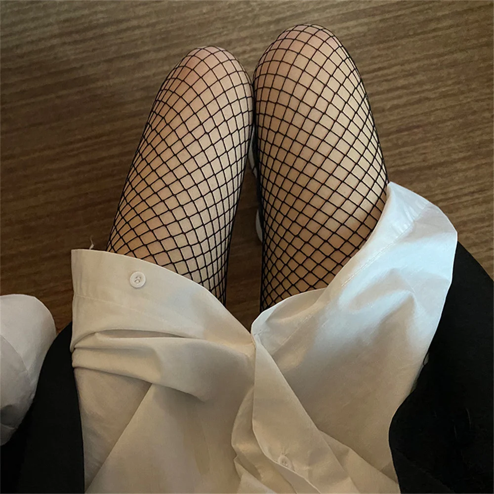 Women Black Fishnet Pantyhose Legging Stockings Sexy Mesh Japanese Girl Lolita Ins Tights Stocking High Waist Lace High Socks