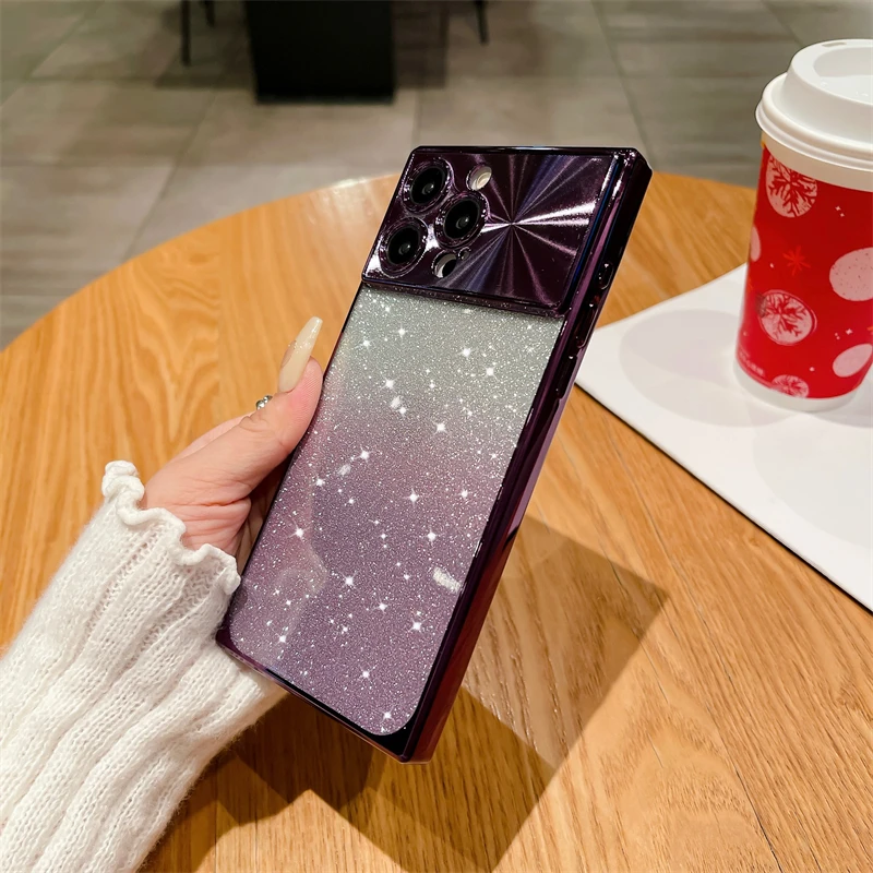 Coque de téléphone à paillettes électroplaquées, étui pour iPhone 13 14 15 Po Max Plus, Fashion Squae, doux, antichoc_voghion.com