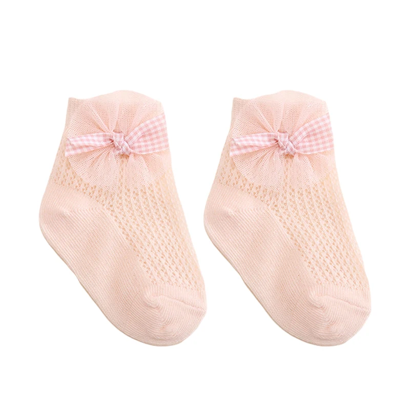 

Baby Socks for Girls Toddler Cute Plaid Bowknot Hollow-Out Anti-Skid Socks Summer Super Thin Mesh Kids Socks