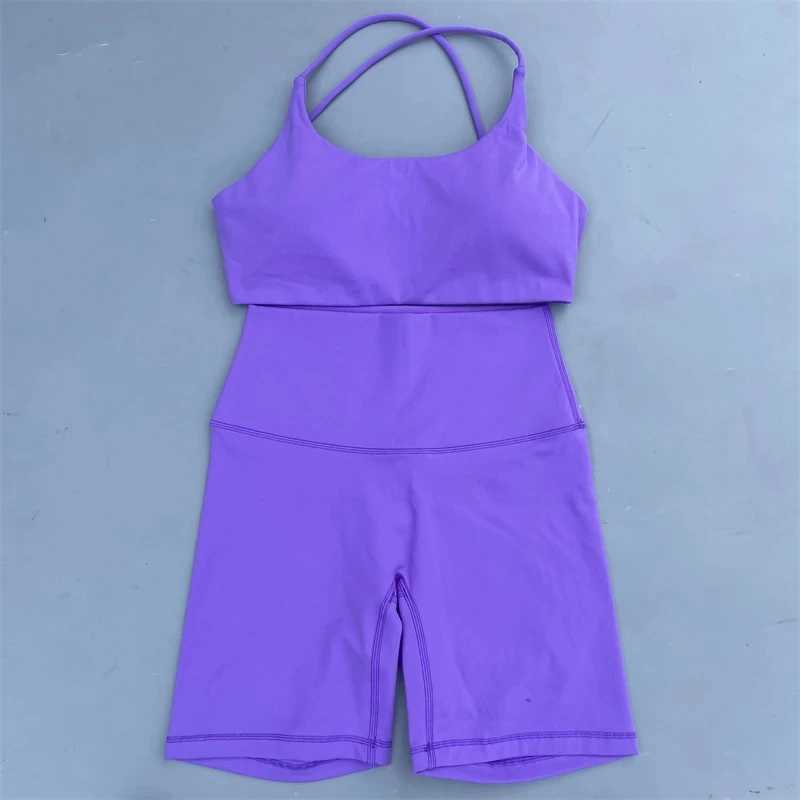 Solid Color Soft Gym Yoga Set Short Legging +Cross Back Sport Bra Tracksuit Women Gym Suit Comprehensive Training Jog Athletic 5