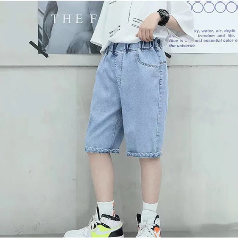 

Children Boys Jeans Shorts 2023 New Summer Kids Denim Clothing Knee-Length Trousers Korea Casual Solid Color Shorts High Quality