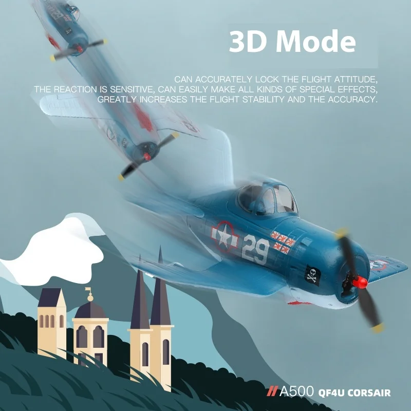 WLtoys XKA500 RC 비행기 4채널 전동 F4U 코세어 전투기 모델 고정익 원격 조종 폼 항공기 장난감 (성인 및 어린이용)