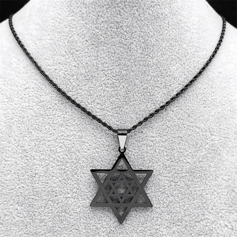 Goth Magen Star Of David Hexagram Pendant Necklace for Men Stainless Steel Black Color Hollow Necklaces Jewelry Gifts N6120S08