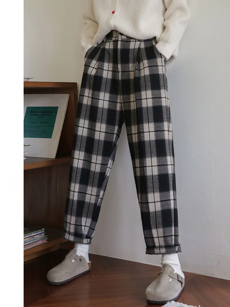 

Sandro Rivers 2022 New Popular Woolen Plaid Autumn And Winter Vintage High Waist Slim Casual Pants Women