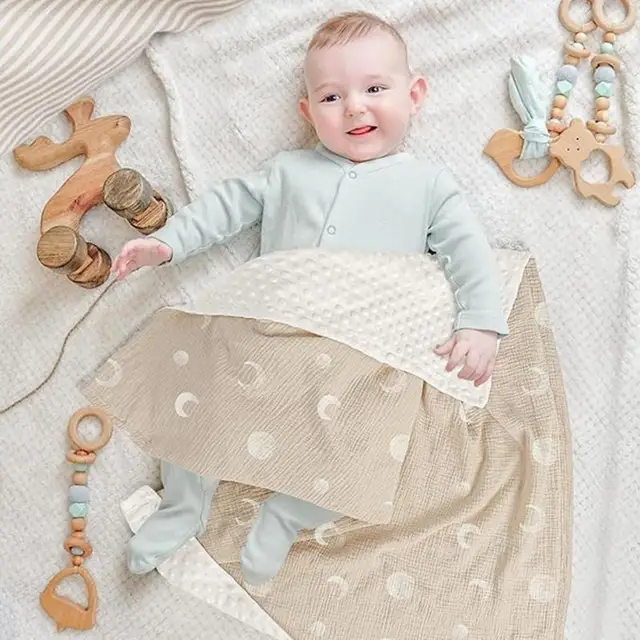 Baby Blanket with Dotted Backing, Infant Swaddles Wrap Receiving Blanket Double Layer Dotted Backing Quilt for Nursery 425F 2