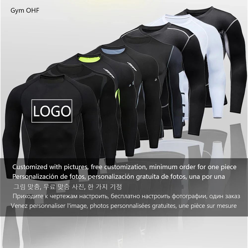 Maglietta da uomo LOGO personalizzabile Palestra Rashguard Uomo Abbigliamento sportivo attillato Corsa Leggings da allenamento Top Donna - immagine 5