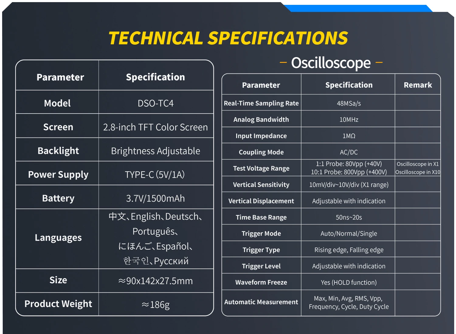 DSO-TC4 TC3 Upgrade 10MHz 48MSa/s Electrician Tool