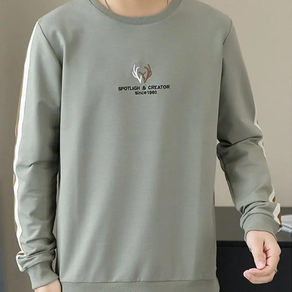 

Casual Long-sleeve Top Elastic Cuff Sweatshirt Stylish Men's Fall Spring Sweatshirt Embroidered Letter Design Loose for Casual