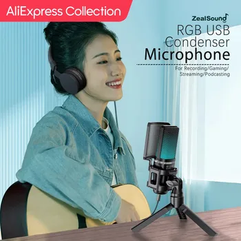 AliExpress 컬렉션 Zealsound RGB USB 콘덴서 게임용 마이크, 컴퓨터 전문 마이크, PC PS4 PS5 맥 휴대폰 녹음용