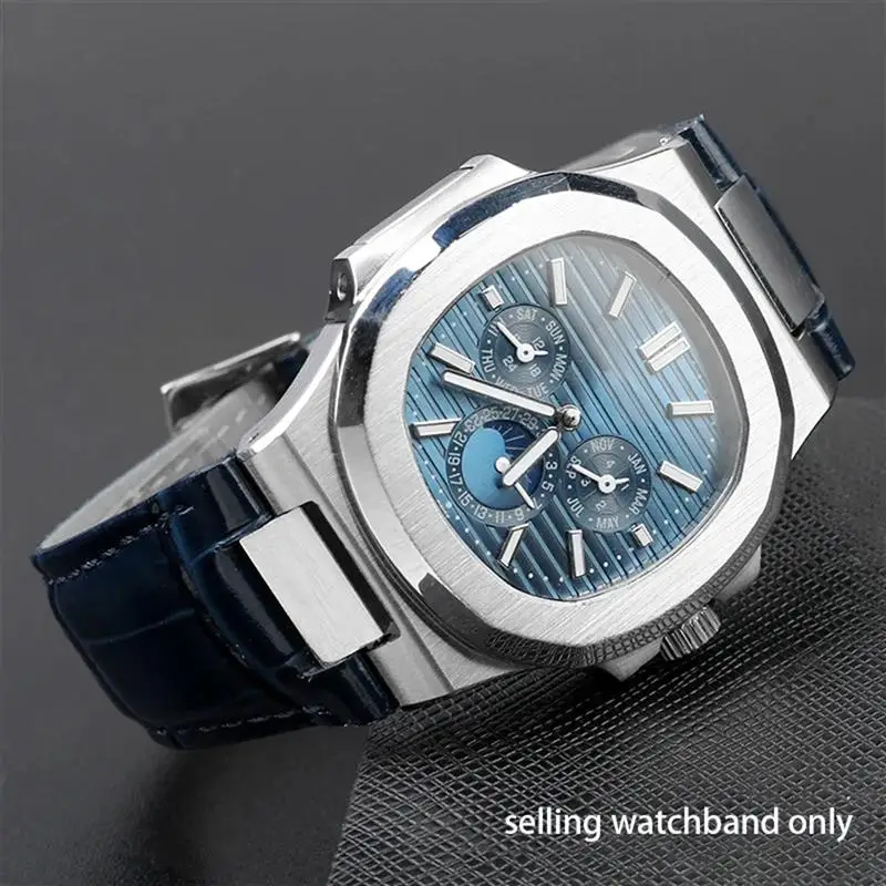 SCHIK For Patek Philippe Nautilus 7118 5712 Genuine Leather Steel Connector 5711 5712G Watchband Notch 25x13mm Watch Bracelet