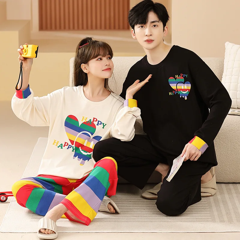 Couple Pajama Set Sleepwear Autumn Cotton Pyjamas Loungewear Cartoon Homewear Lover Pijamas Long Sleeved Men Women Casual Pyjama