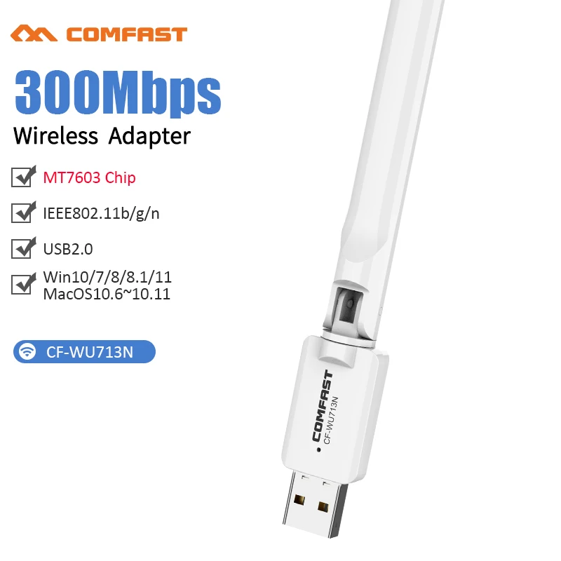 

300Mbps MT7603U Wireless Network Card Mini USB WiFi Adapter LAN Wi-Fi Receiver Dongle Antenna 802.11 b/g/n for PC Windows8 10 11