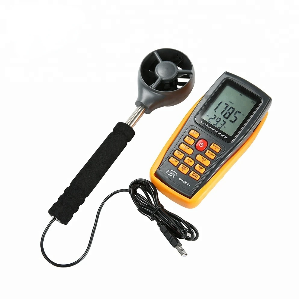 USB 인터페이스가 있는 안정적인 디지털 풍속계 풍속 측정기 공기량 주변 온도 GM8902+ 0-45M/S 풍속계00