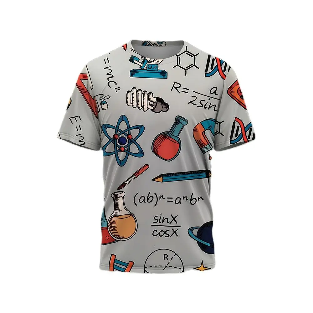New Summer Men's Retro Math Formula Chemical Pattern Print