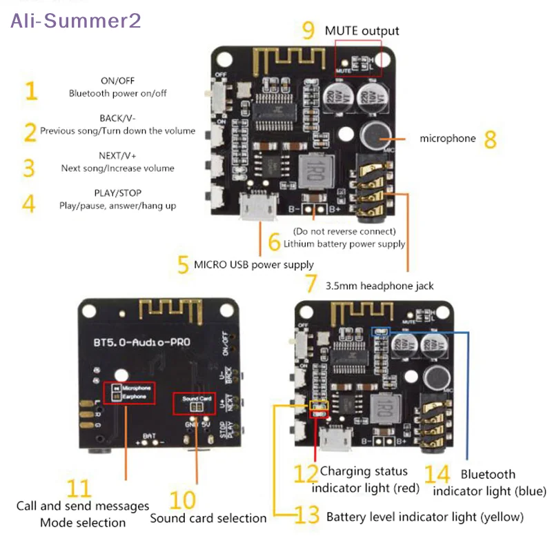 {Summer2} 【Summer2】5.0 블루투스 오디오 수신기 보드 블루투스 MP3 무손실 디코더 보드 무선 스테레오 음악 모듈