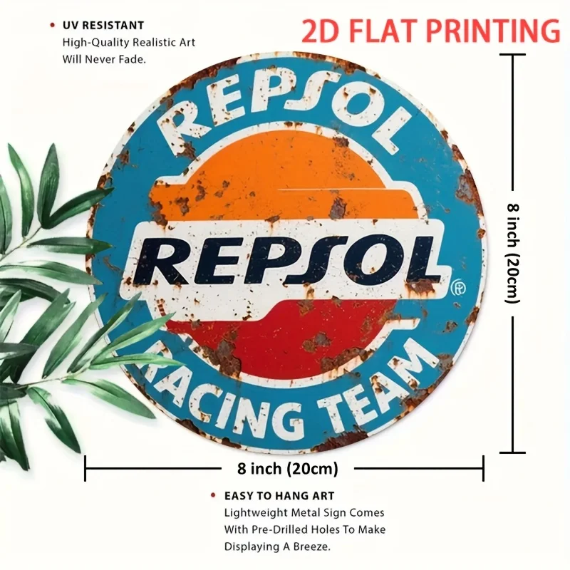 2D flaches 1-teiliges Repsol Racing Team-Logo – Retro-Rostmuster + leuchtende Farben, geeignet für Garagen- und Werkstattdekoration – Detail 3