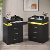 Black Nightstand Set of ,LED Night Stand with Charging Station & Pull-Out Tray,Bedside Table with Drawers, 1