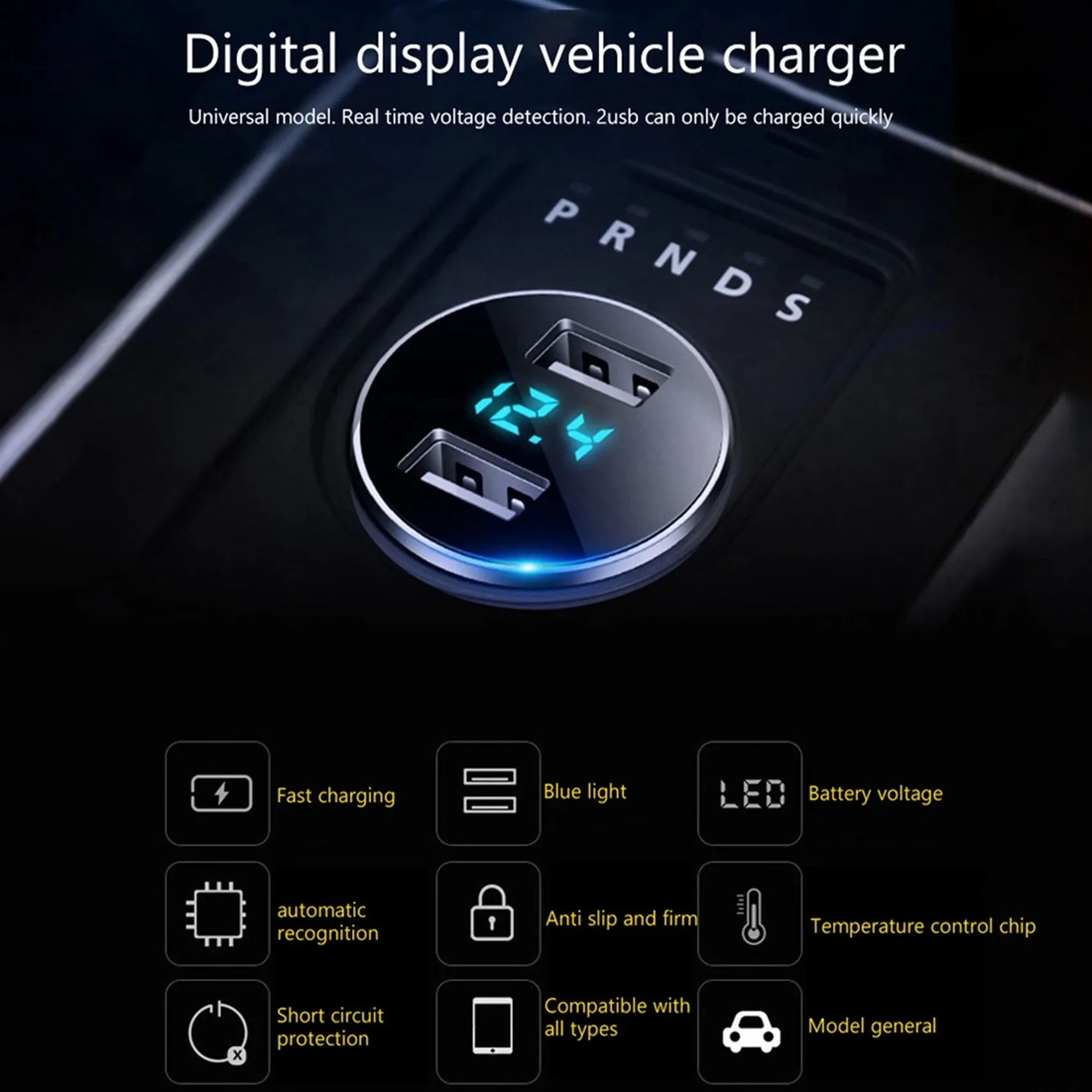 3.1A Dual USB Car Charger 2 Port LCD Display 12-24V Fast Quick Charging Auto Power Adapter with LED Light,