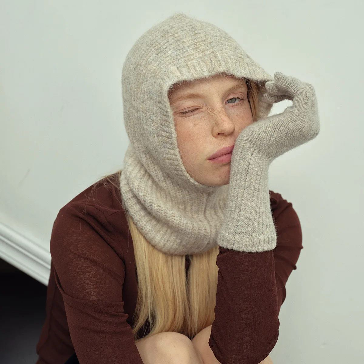 Cashmere Balaclava Hats with Alpaca Wool Beanie for Women's Autumn and Winter 4