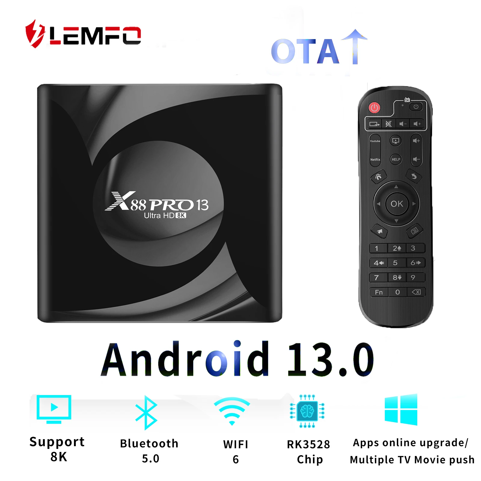 LEMFO X88 PRO 13 Smart TV Box Android 13 TV Box 8K HD WIFI6 Set Top Box ...