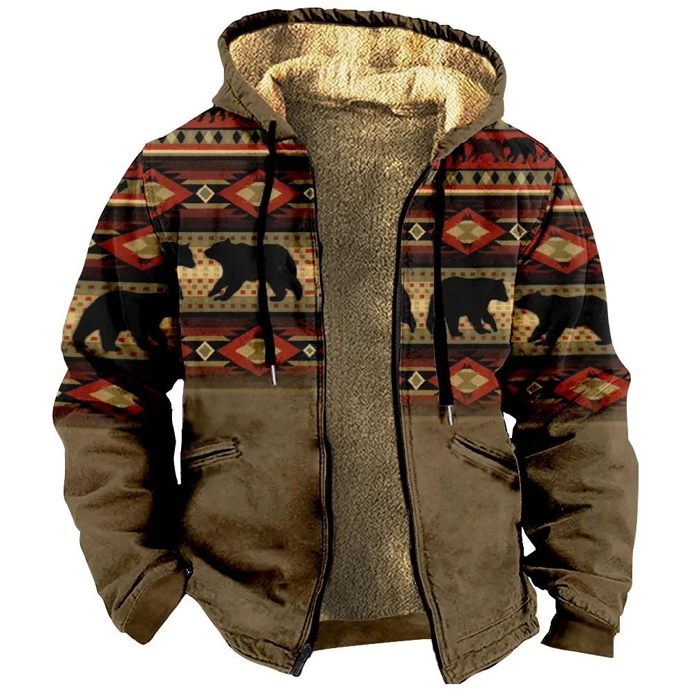 Animal Tribal Graphic Prints Daily Ethnic Casual Hoodie Women Men's 3D Print Zip Sweatshirt Stand Collar Coat Winter Clothes