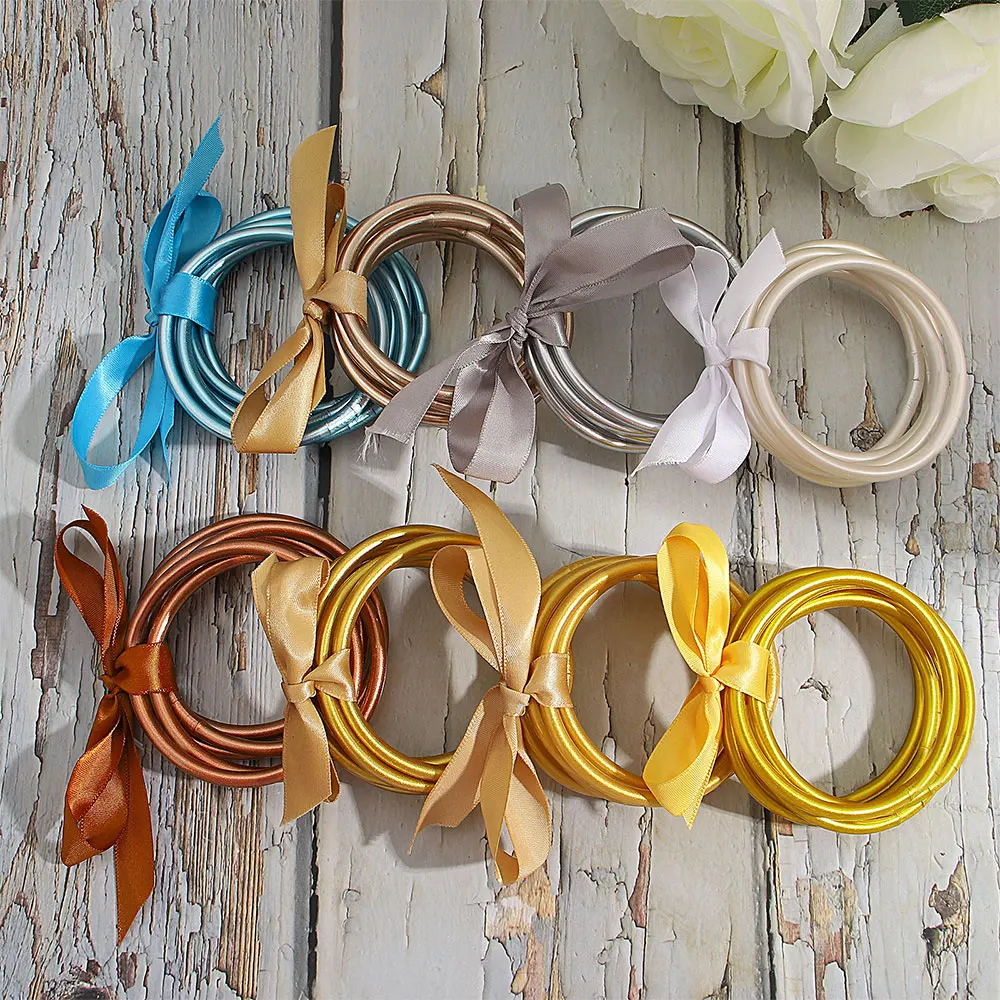 Bangle Bracelet for Women Girls 21 Colors Bowknot Glitter Filled Jelly Silicone Buddhist Rush Bracelet Gift