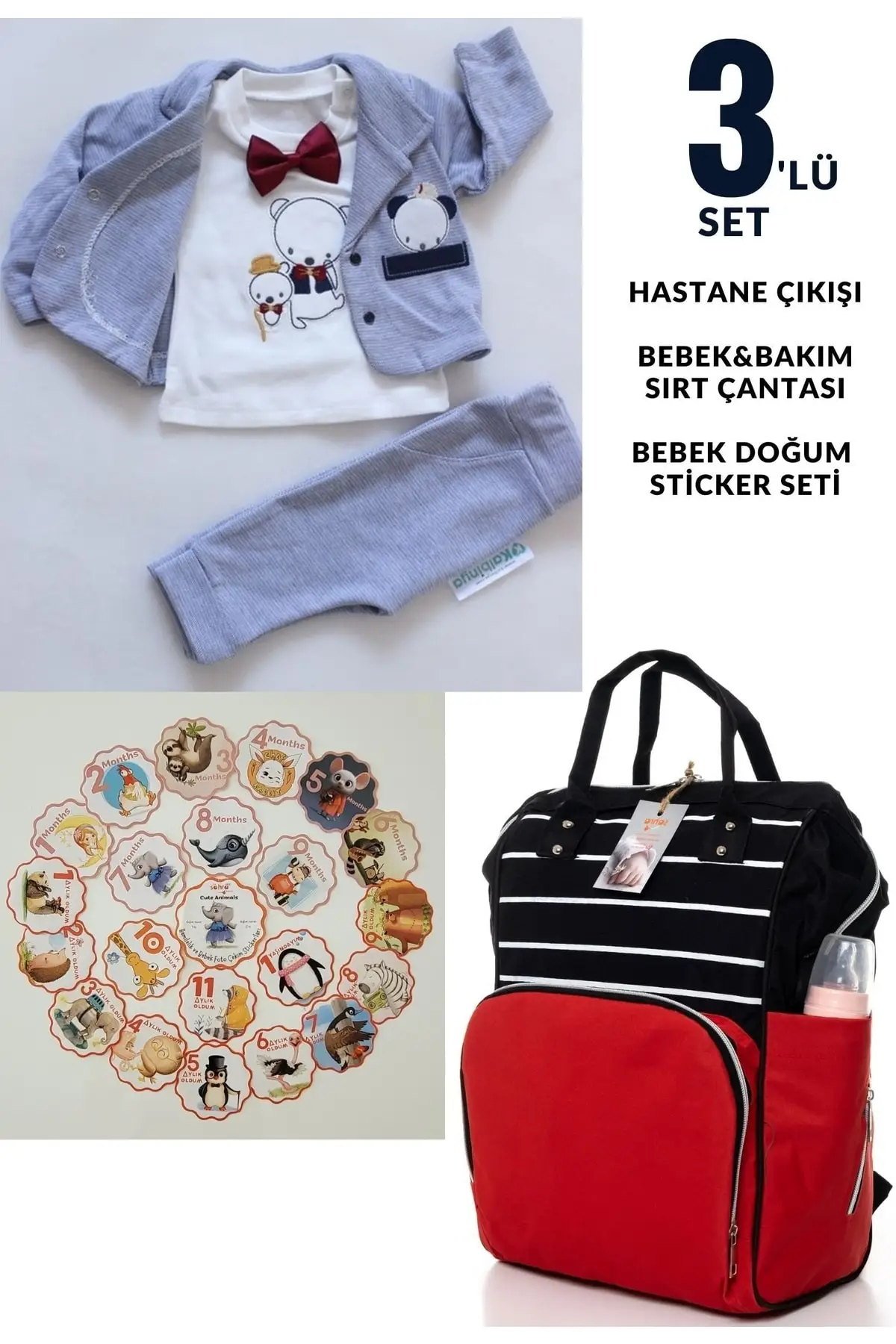 

100% Cotton Hospital Outlet, Mom & Baby Care Backpack And Cute Animals 21 Piece Baby Sticker Set Cotton Blue