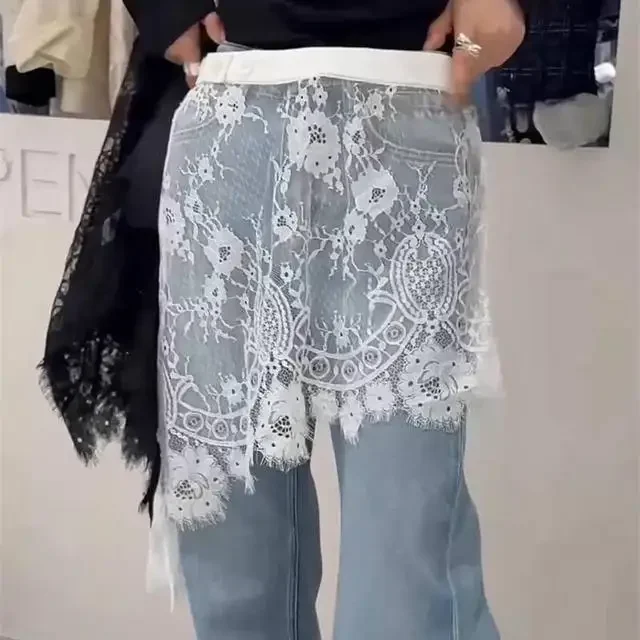 Ausgehöhlte Stickerei-Blumenspitzenröcke Vintage Damen Streetwear Unregelmäßige Fee-Röcke 2026 Grunge-Knopfrock Y2k Ästhetik – Detail 3